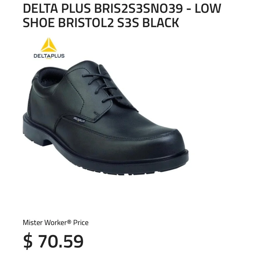 NIB Delta Plus Bristol2 S3S Black Leather Composite Toe Safety Work Shoes Sz 10